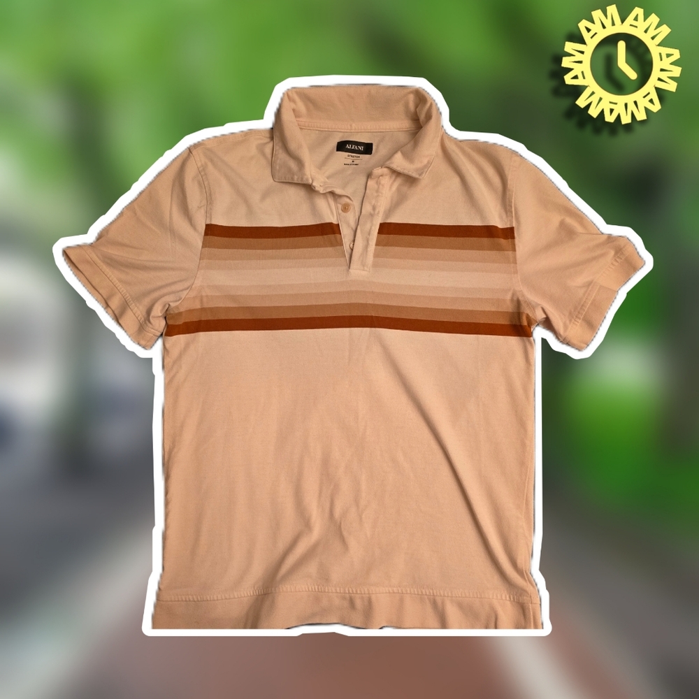 Alfani Short Sleeve Brown Striped polo shirt